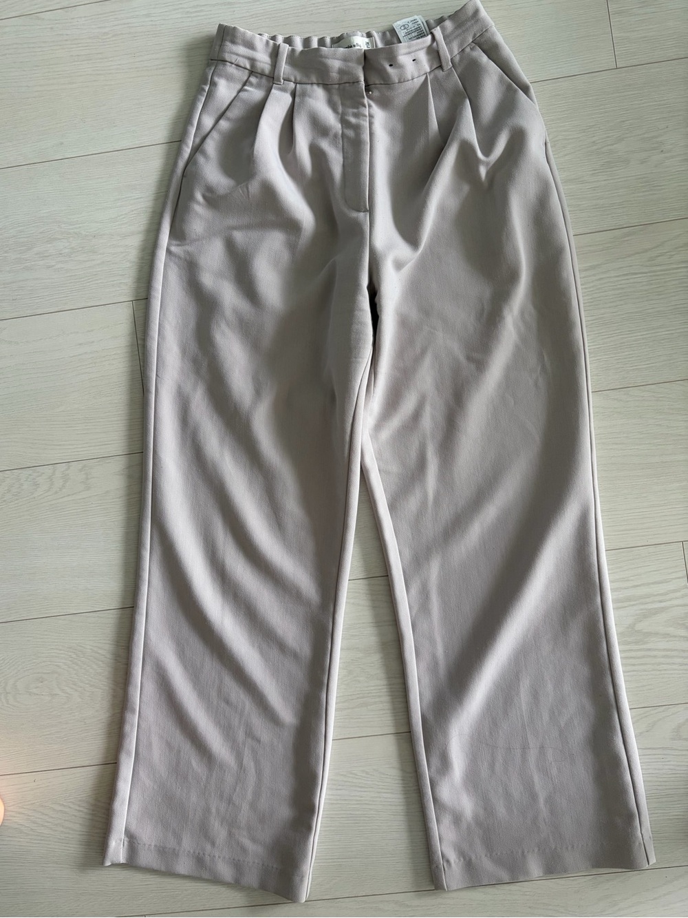 A&F Light Taupe Wide-Leg High-Rise Pants